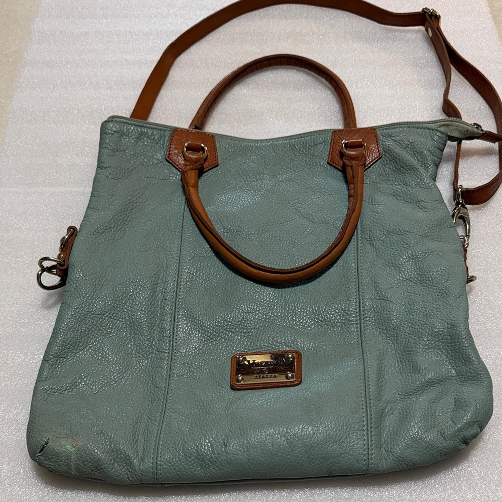 Valentina Italia Mint Green Leather Shoulder Bag